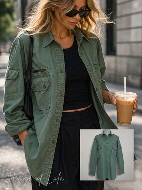 Cabela’s Green Utility Button Down Shirt. Military Inspired Cotton Top.